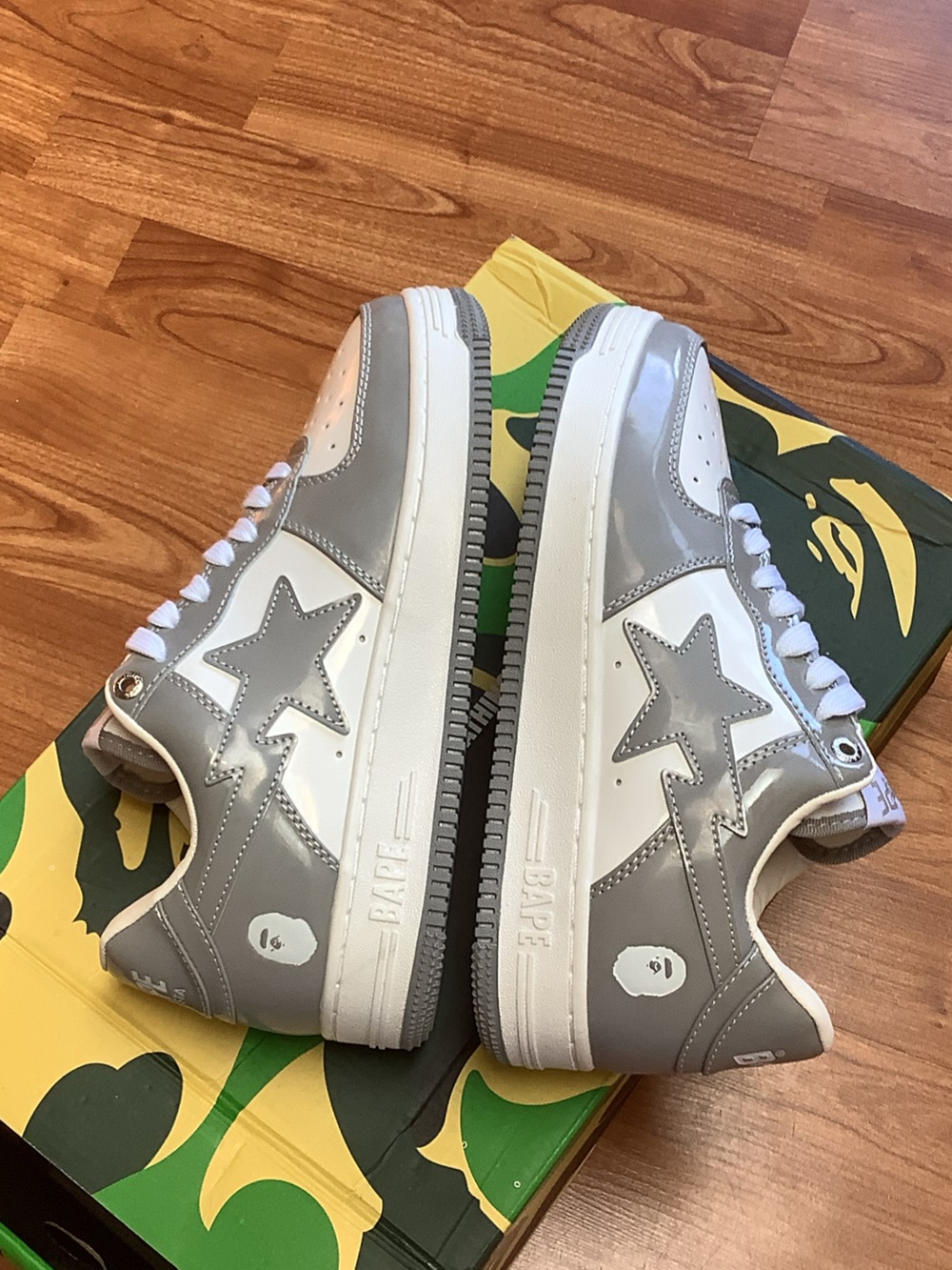 Bape Mens White & Grey Low-Top Sneakers
